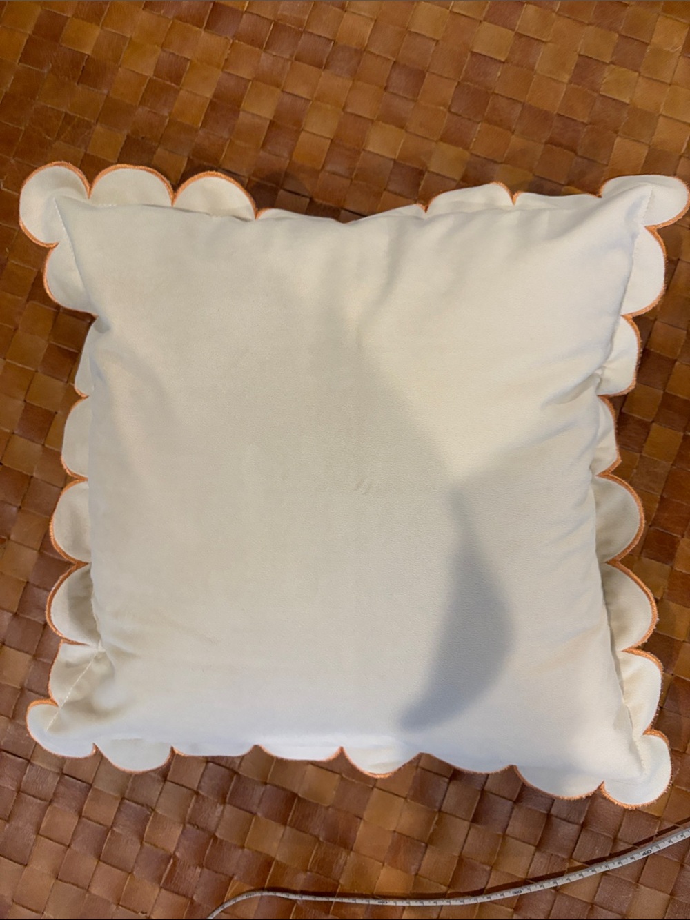 Scalloped Edge Decorative Pillow - Cream with Orange Trim